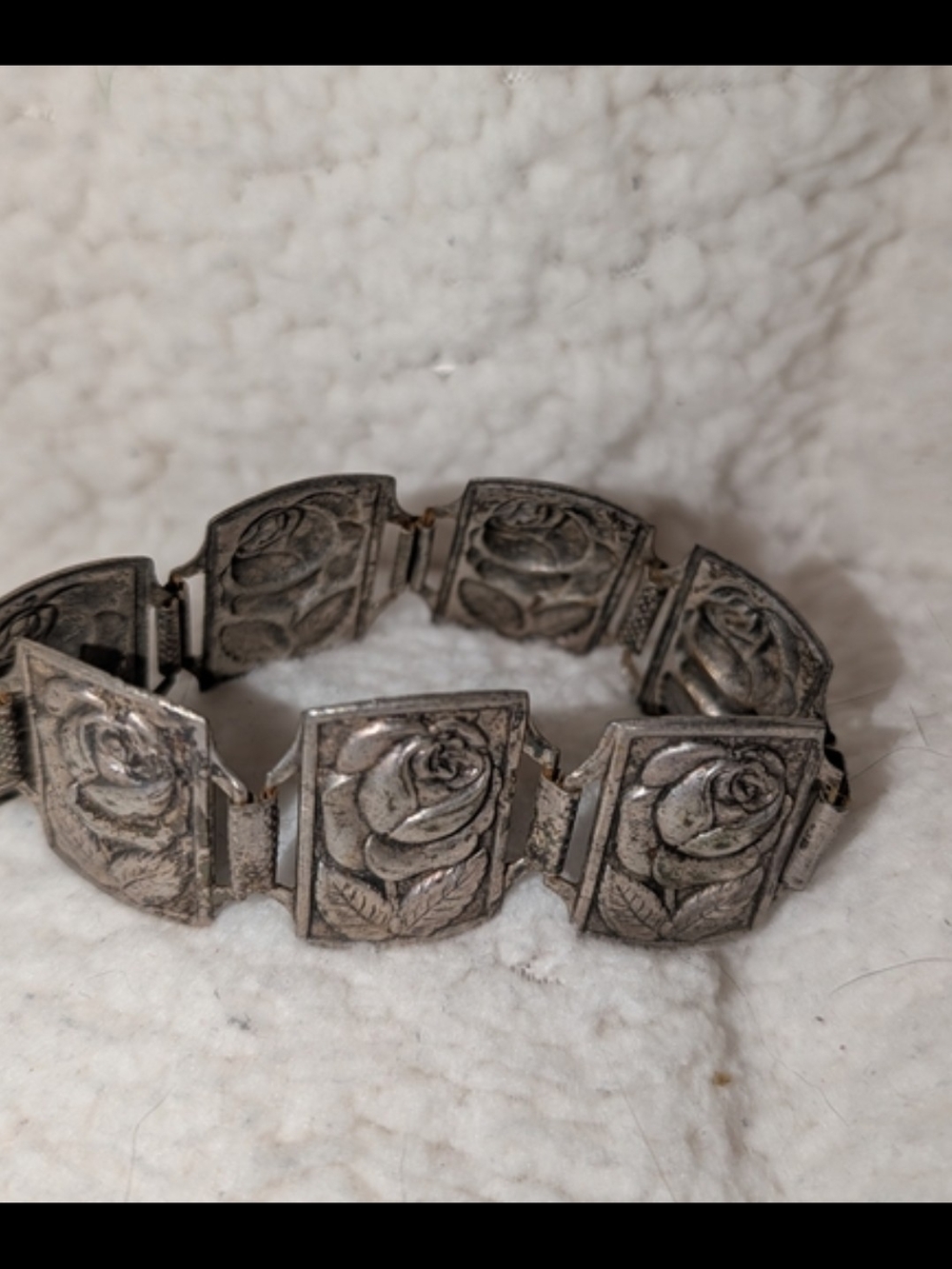 Vintage Silver Tone Rose Panel Bracelet